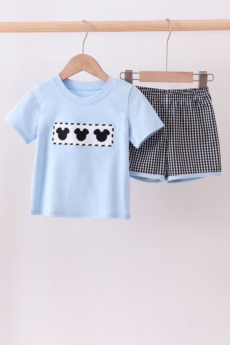 Blue Character Embroidered Knit Set
