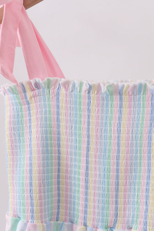 Rainbow stripe smocked dress