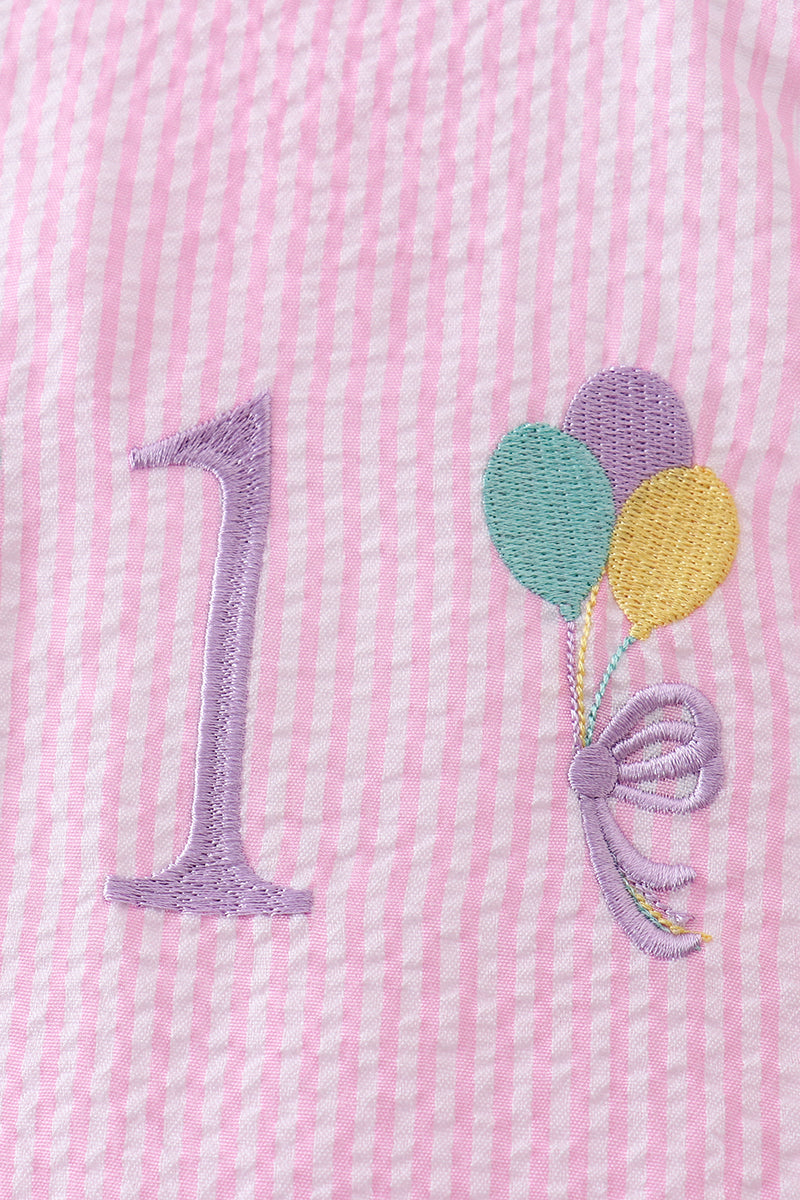 Pink first Birthday Balloon Seersucker Bubble