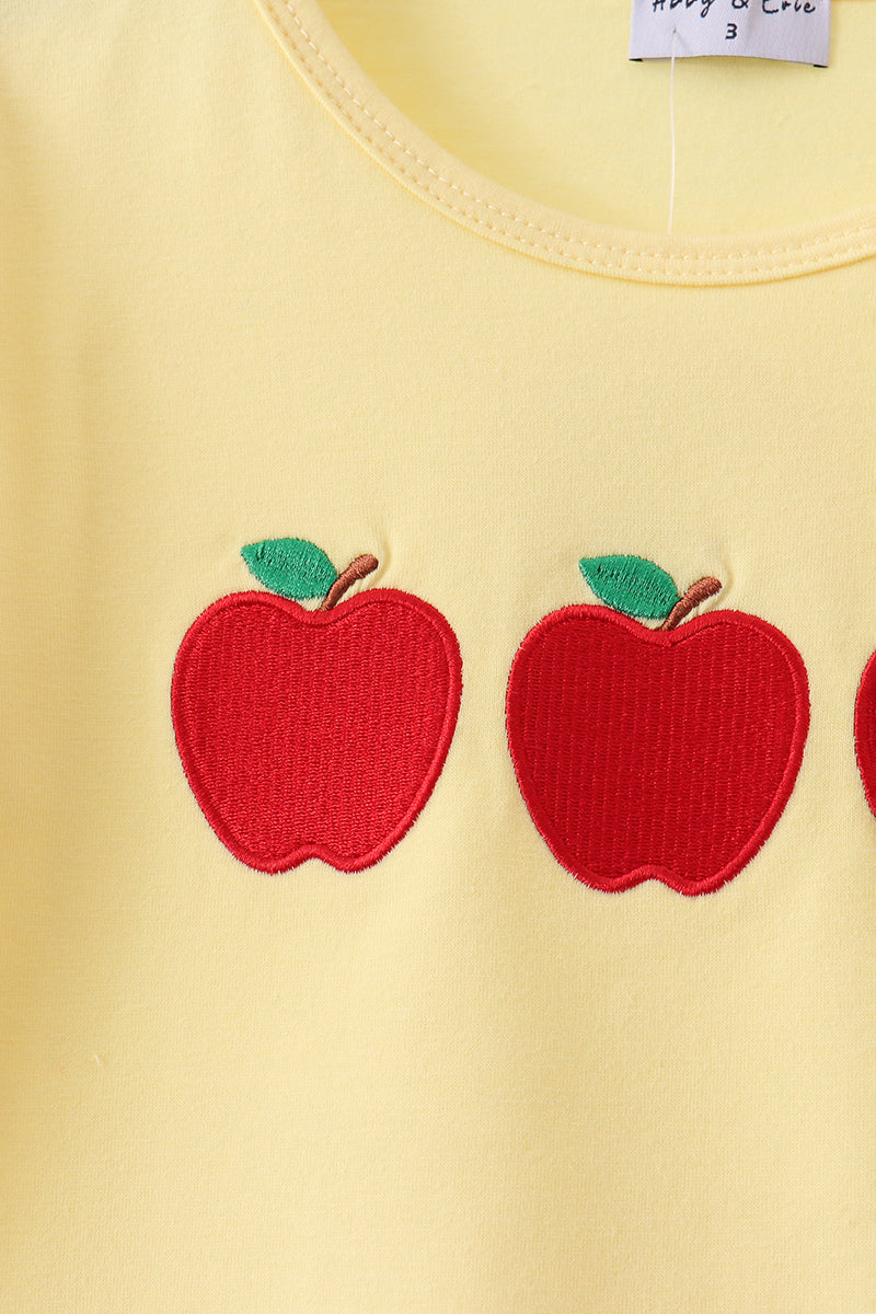 Yellow Apple Crayon Embroidered Girls Skorts Set