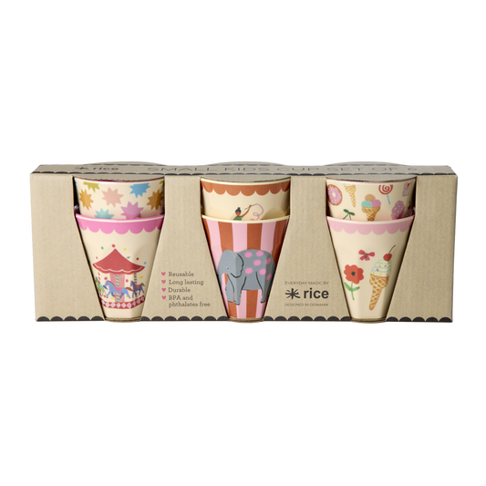 Melamine Kids Cups in Fun Fair Pink Prints - Small - 6 pcs. in Gift Box -