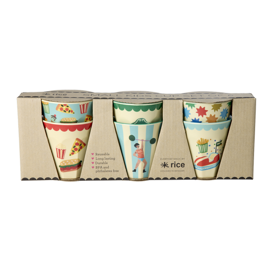 Melamine Kids Cups in Fun Fair Mint Prints - Small - 6 pcs. in Gift Box -