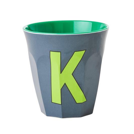 Melamine Cup - Medium with Alphabet in Bluish Colors | Letter K