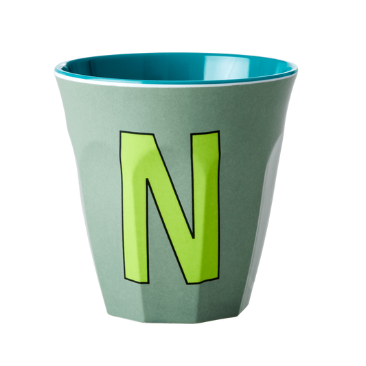 Melamine Cup - Medium with Alphabet in Bluish Colors | Letter N