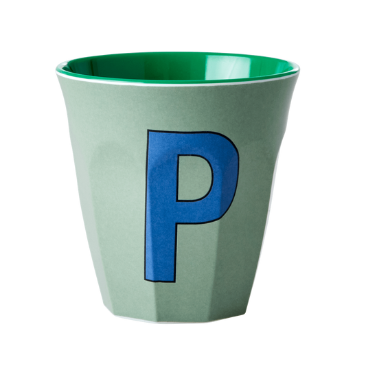 Melamine Cup - Medium with Alphabet in Bluish Colors | Letter P