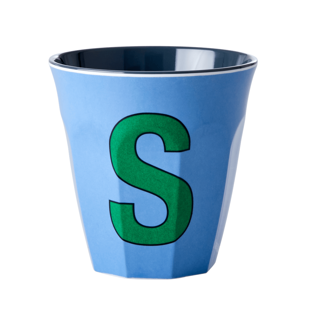 Melamine Cup - Medium with Alphabet in Bluish Colors | Letter S
