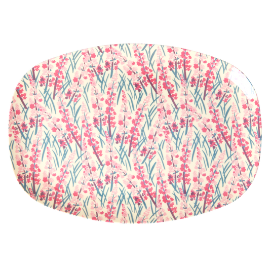Medium Melamine Rectangular Plate - Pink - Floral Field Print