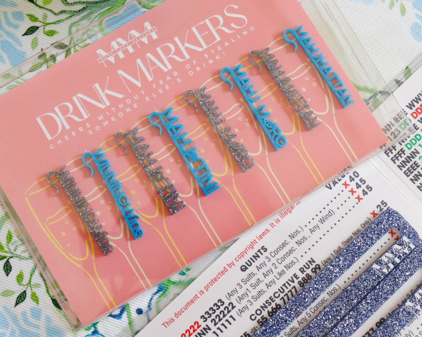 Mahj Cocktails Drink Markers in Blue and Glitter 8-Pack
