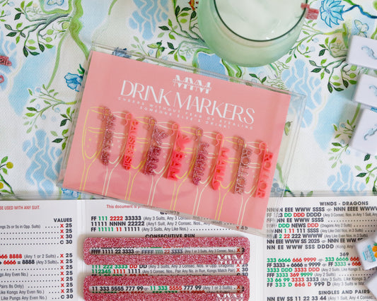 Mahjong Sayings Drink Markers in Petal Pink and Glitter Pink 8-Pack