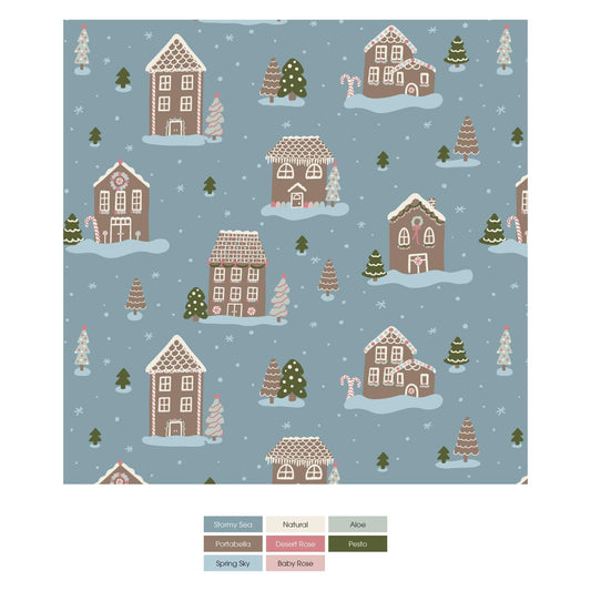 Print Bib Set of 3 in Aloe Arctic Animals, Natural Hot Chocolate & Stormy Sea Gingerbread Town