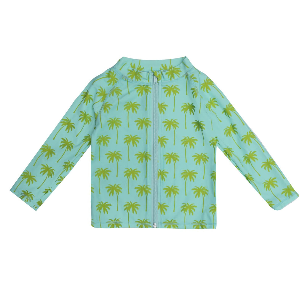 Print Long Sleeve Zip-Front Swim and Sun Cover Up in Summer Sky Palm Trees