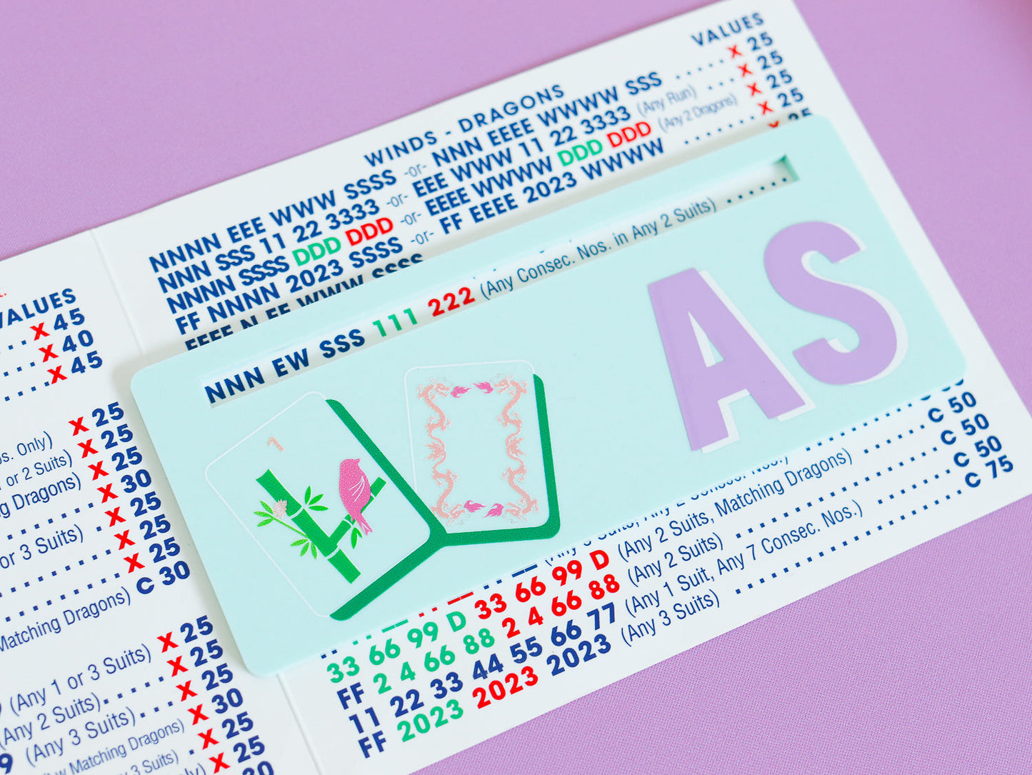 Pastel Green Bird Bam + Dragon Tiles Mahjong Card Line Marker™