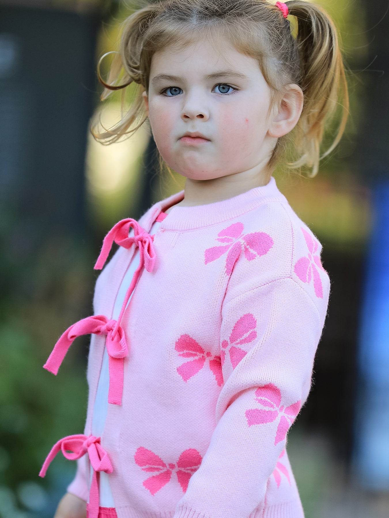 Pink Baby Bow Ribbon Ties Sweater Cardigan