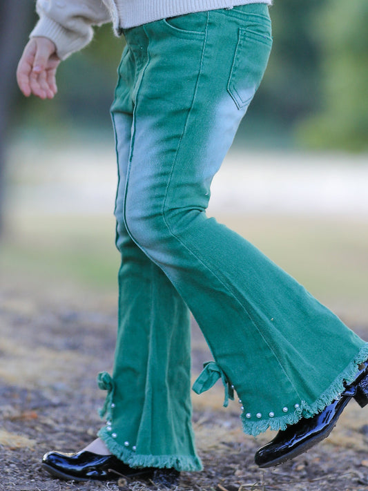 Green Flared Elastic Jeans