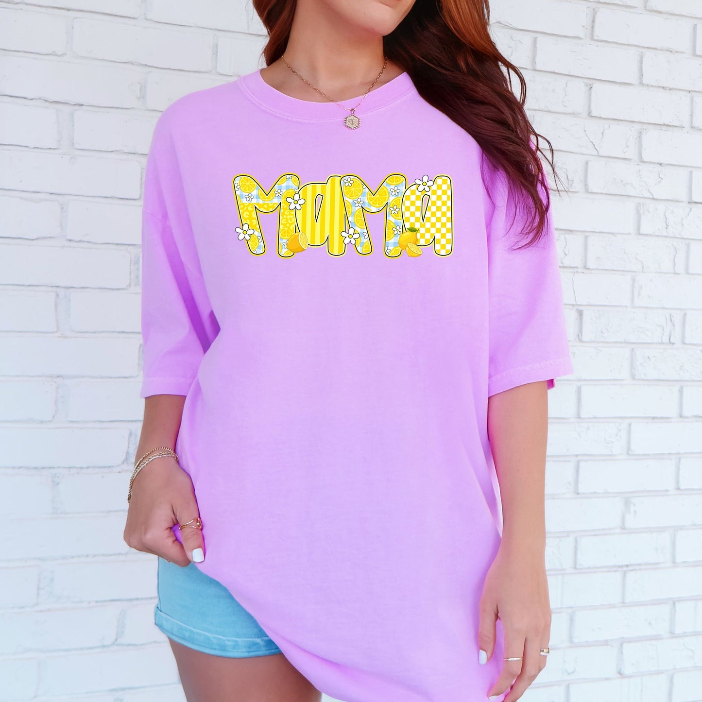 Mama, Yellow Checkered, Flowers, Retro, Comfort Colors T-Shirt