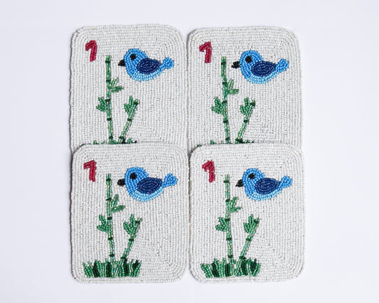 Hand Beaded Bird Bam Mahjong Tile Coasters