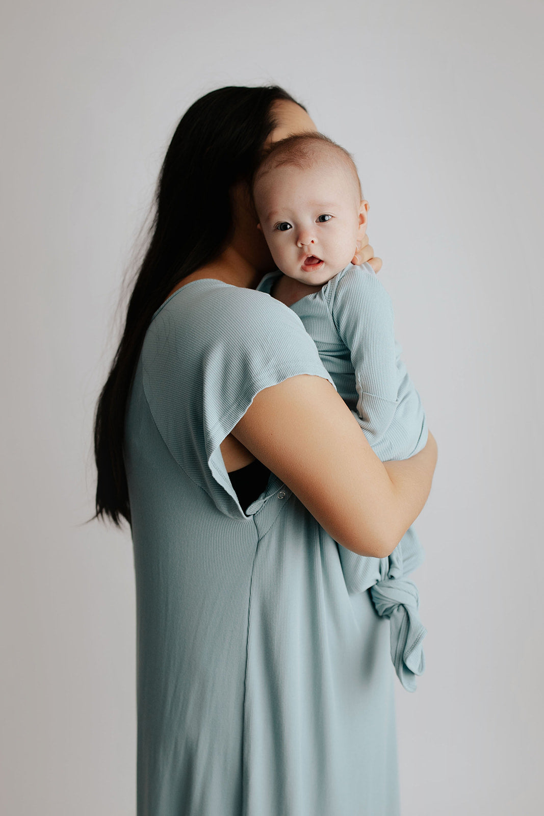 Blue Bird Ribbed Knotted Newborn Gown