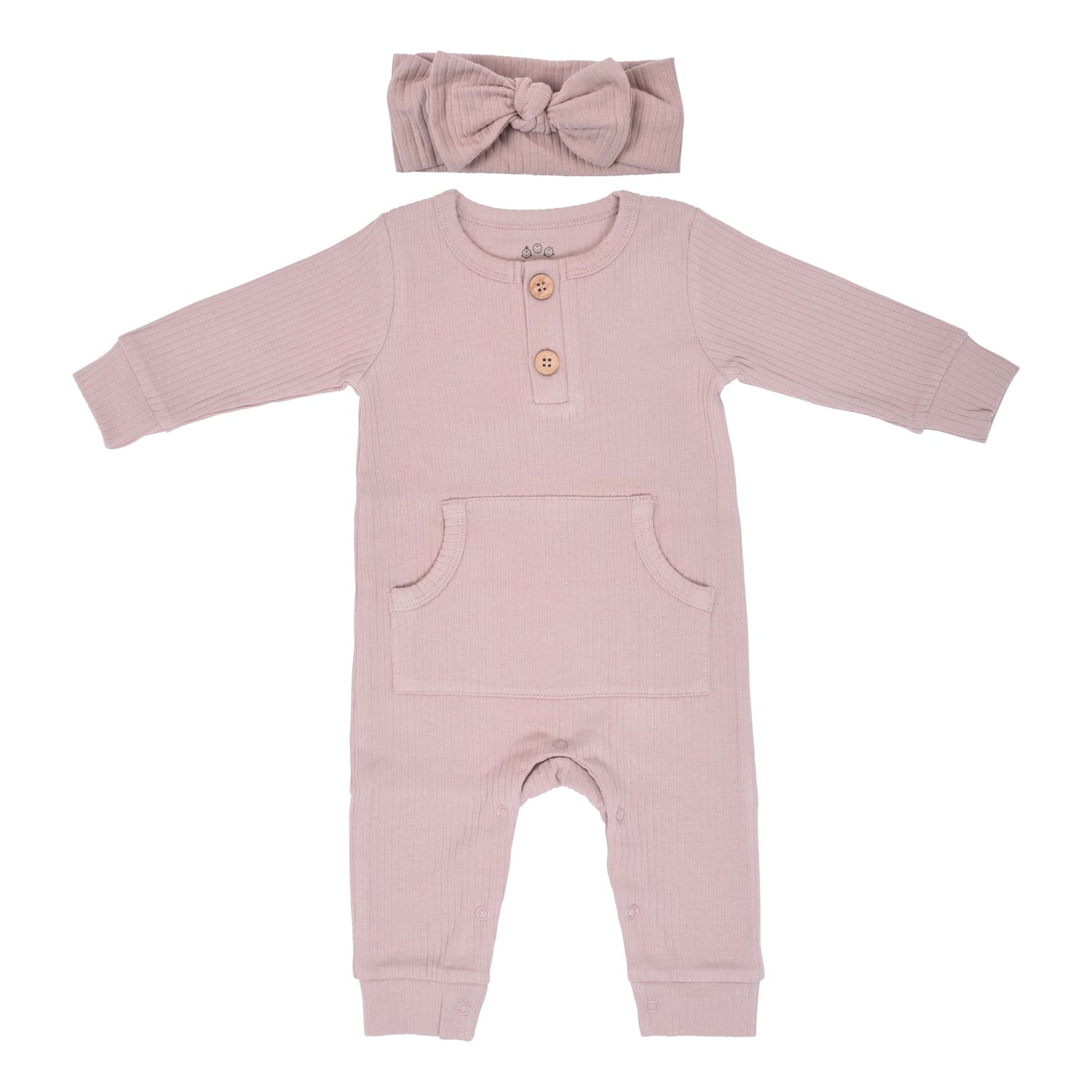 Mauve Baby Ribbed Playsuit with pockets