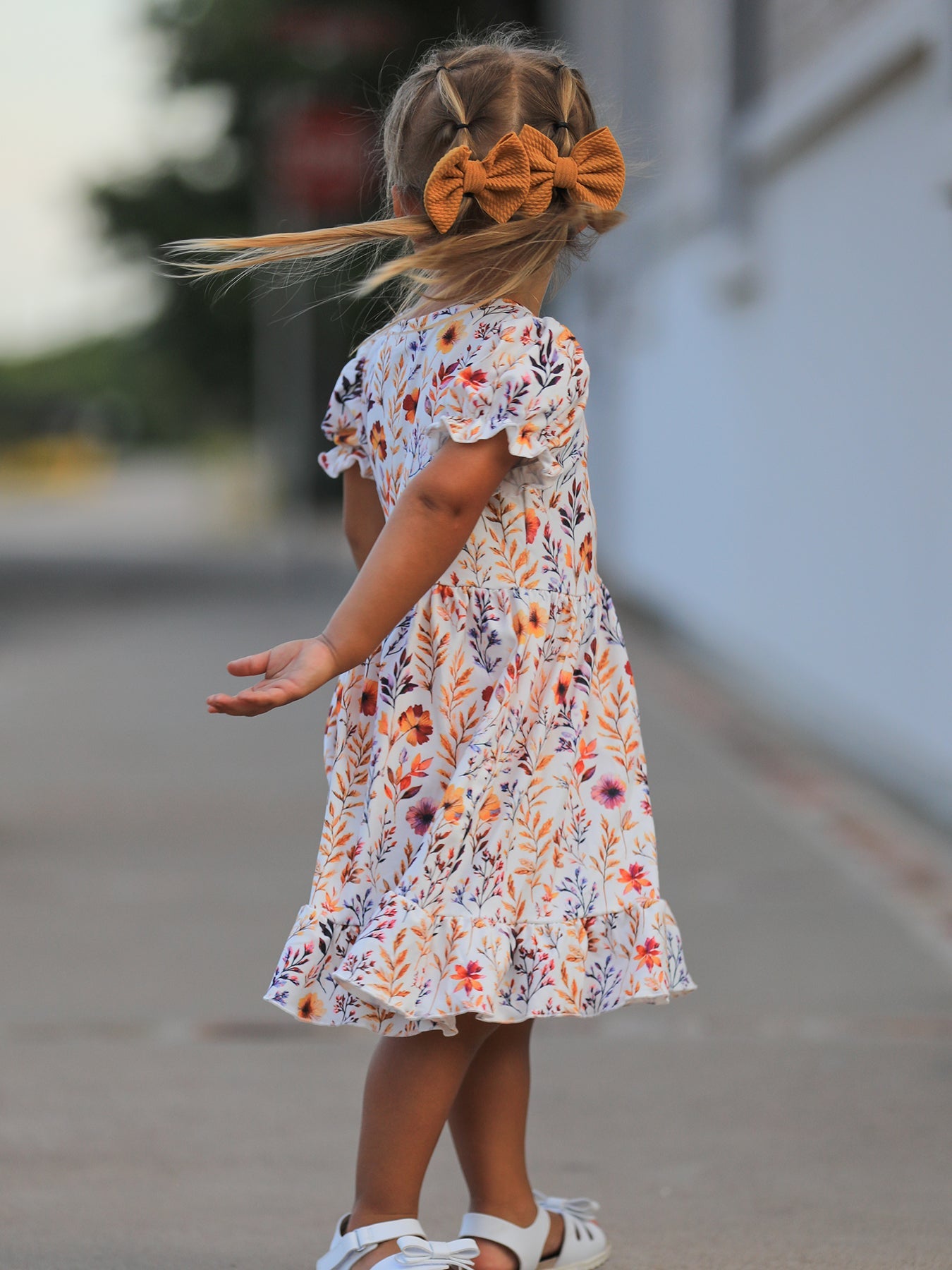 Fall Floral Puff Sleeve Ruffle Girls Dress - preorder