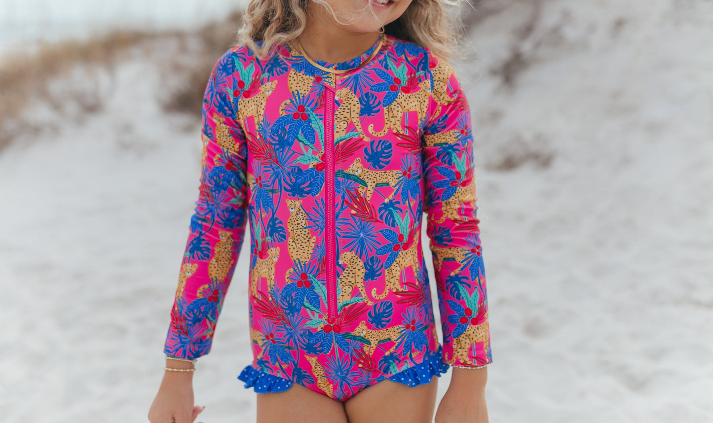 Mia Tropical Cheetah Zip Swimsuit