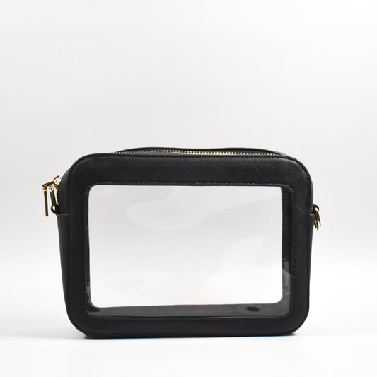 Michelle Clear Crossbody Stadium Handbag - Black