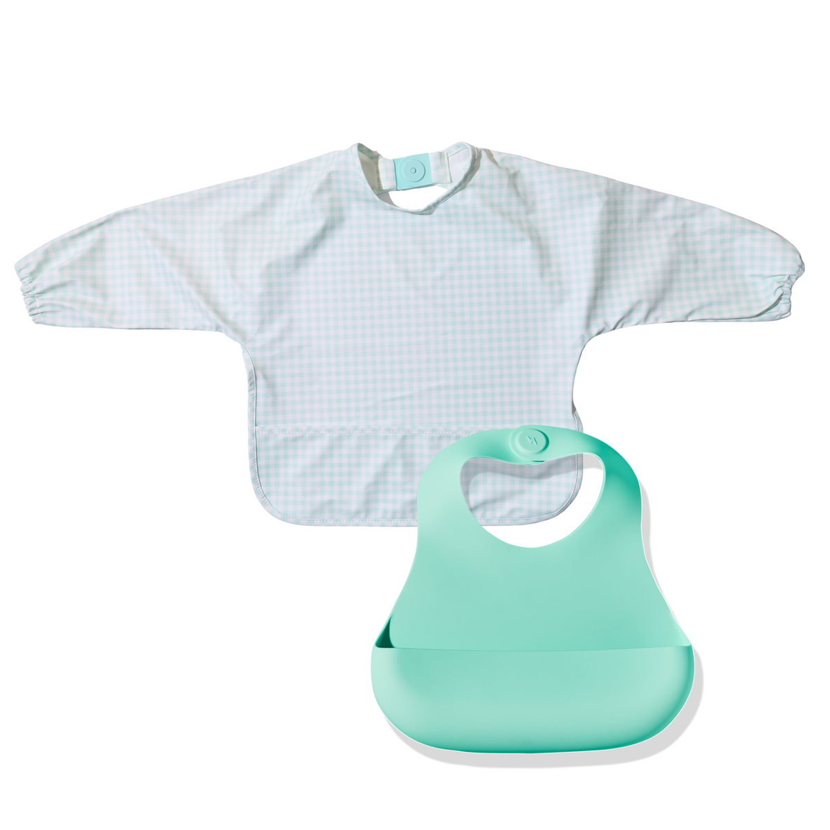 Magnetic Bib Set - Mint Check Long Sleeve + Kiwi Bliss