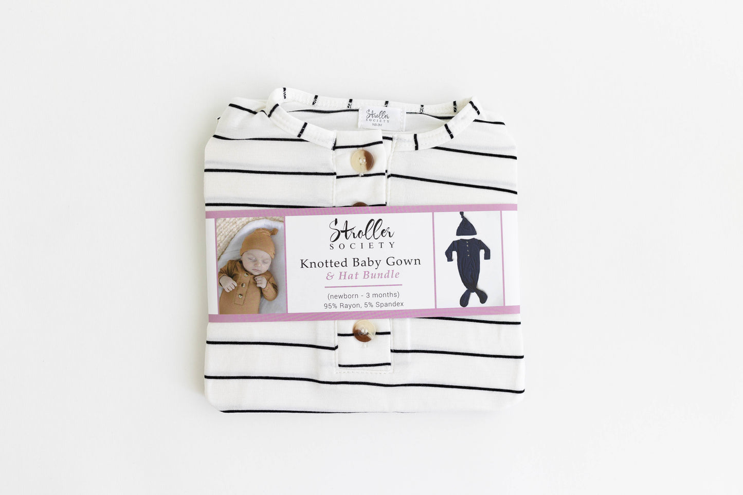 Knotted Baby Gown Set - Black Stripes (Newborn-3 months)