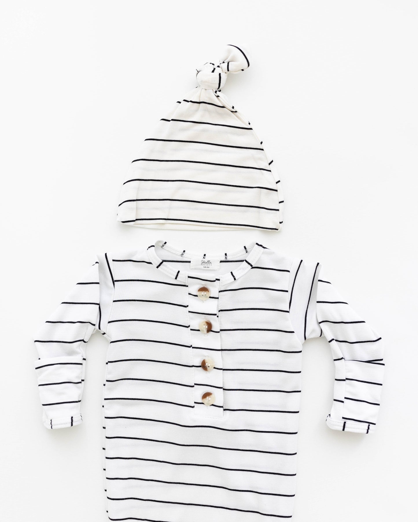 Knotted Baby Gown Set - Black Stripes (Newborn-3 months)