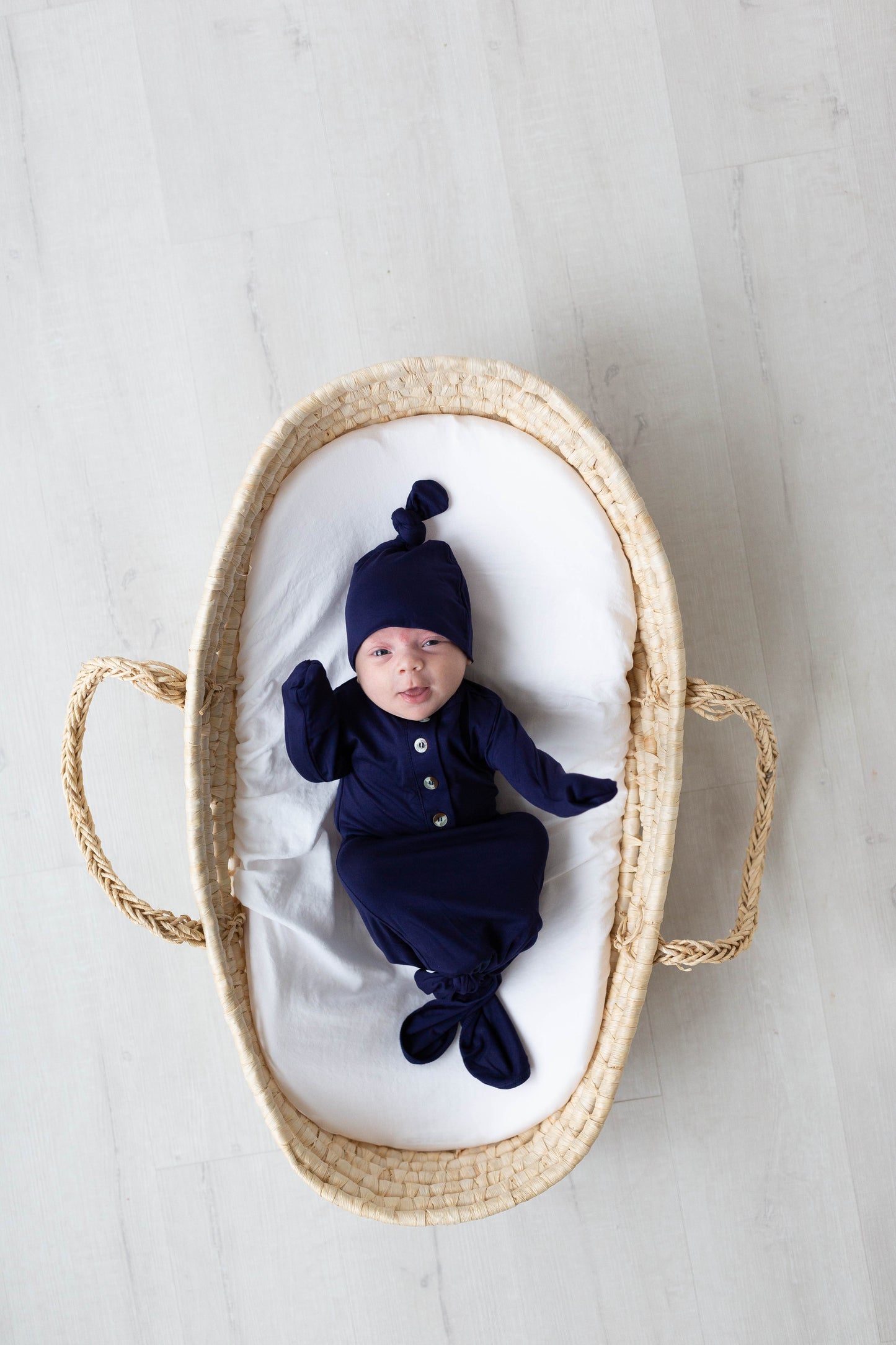 Newborn Knotted Gown and Hat Set Navy Blue