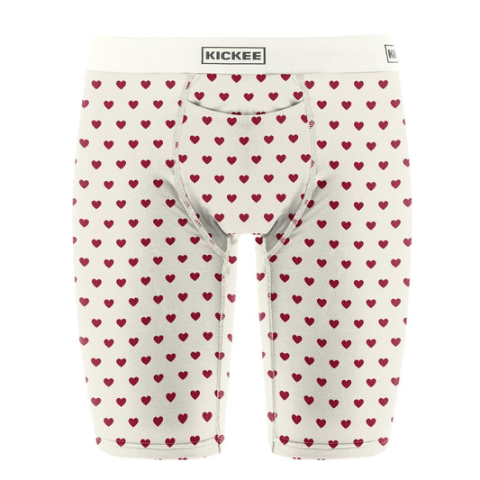 Men's Print Long Boxer Brief with Top Fly in Natural Hearts