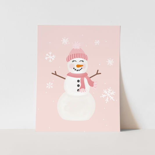 {Pink} Snowman Art Print