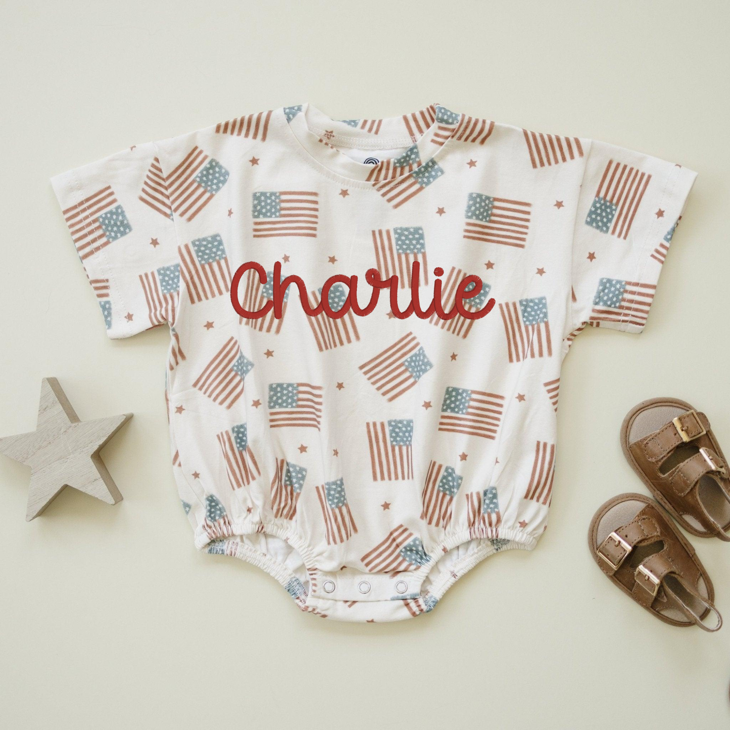 4th of July Flag Print T-Shirt Romper