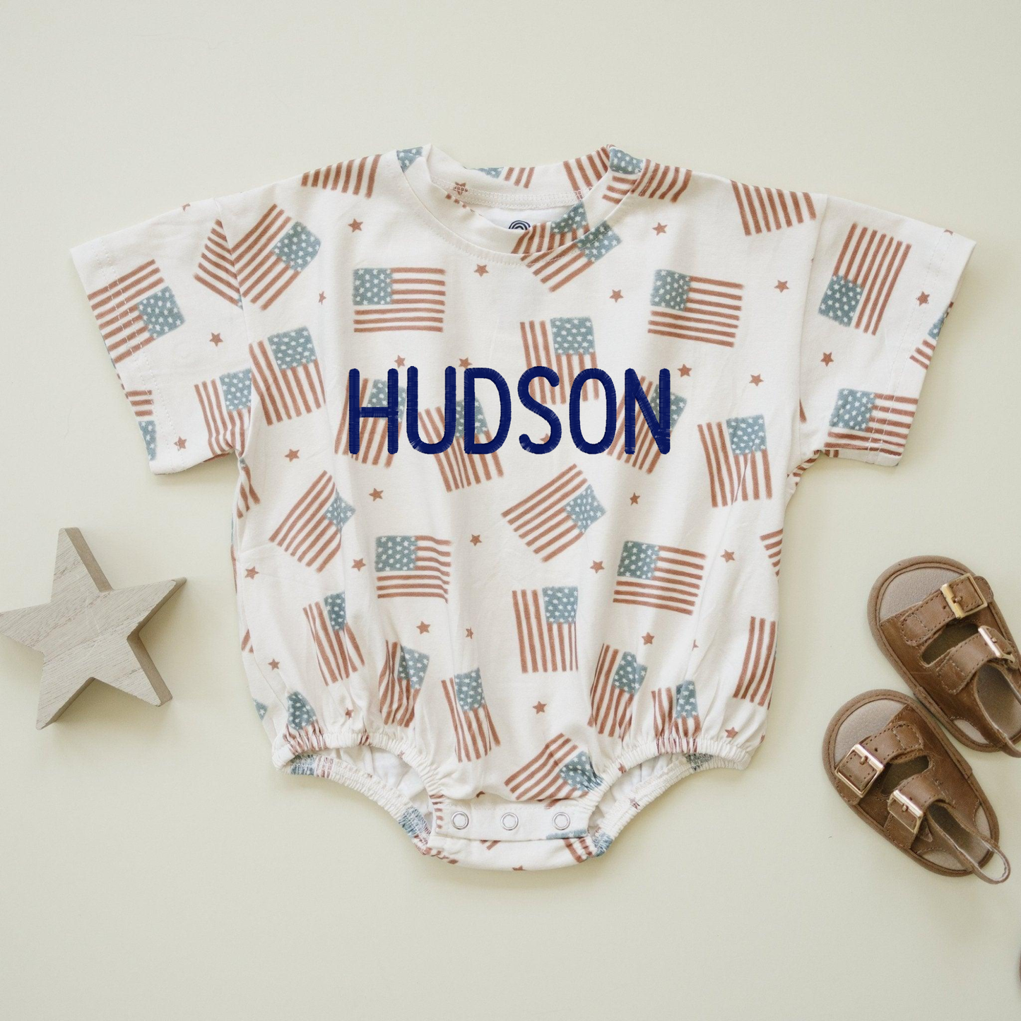 4th of July Flag Print T-Shirt Romper