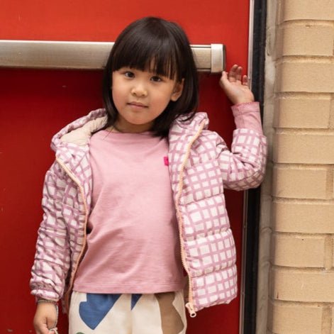 Recycled Nylon Pink Grid Puffer