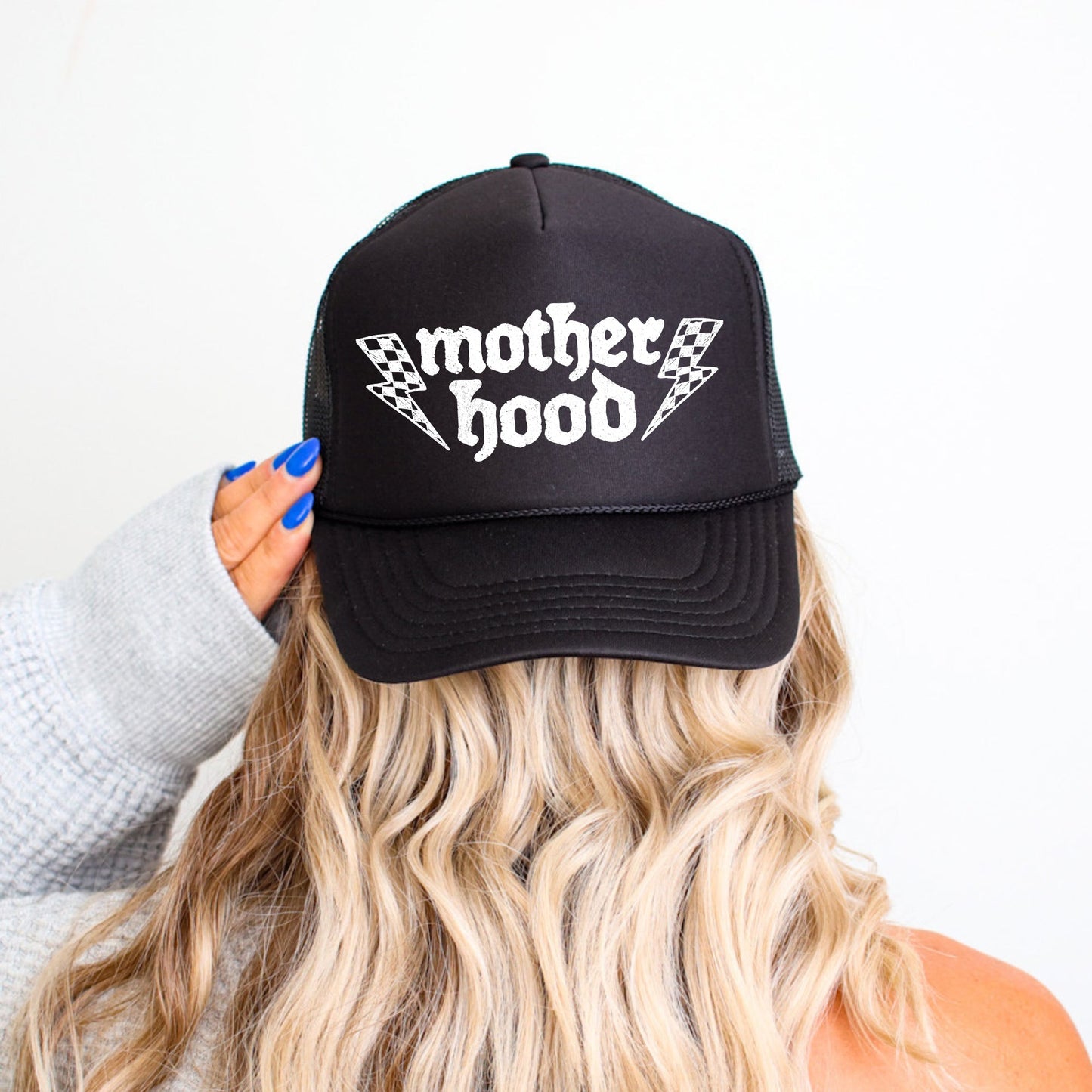 Mother Hood, Lightning Bolt, Sassy, Funny, Black Snapback Trucker Hat