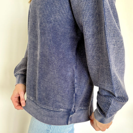 Navy Oversized Corded Crew