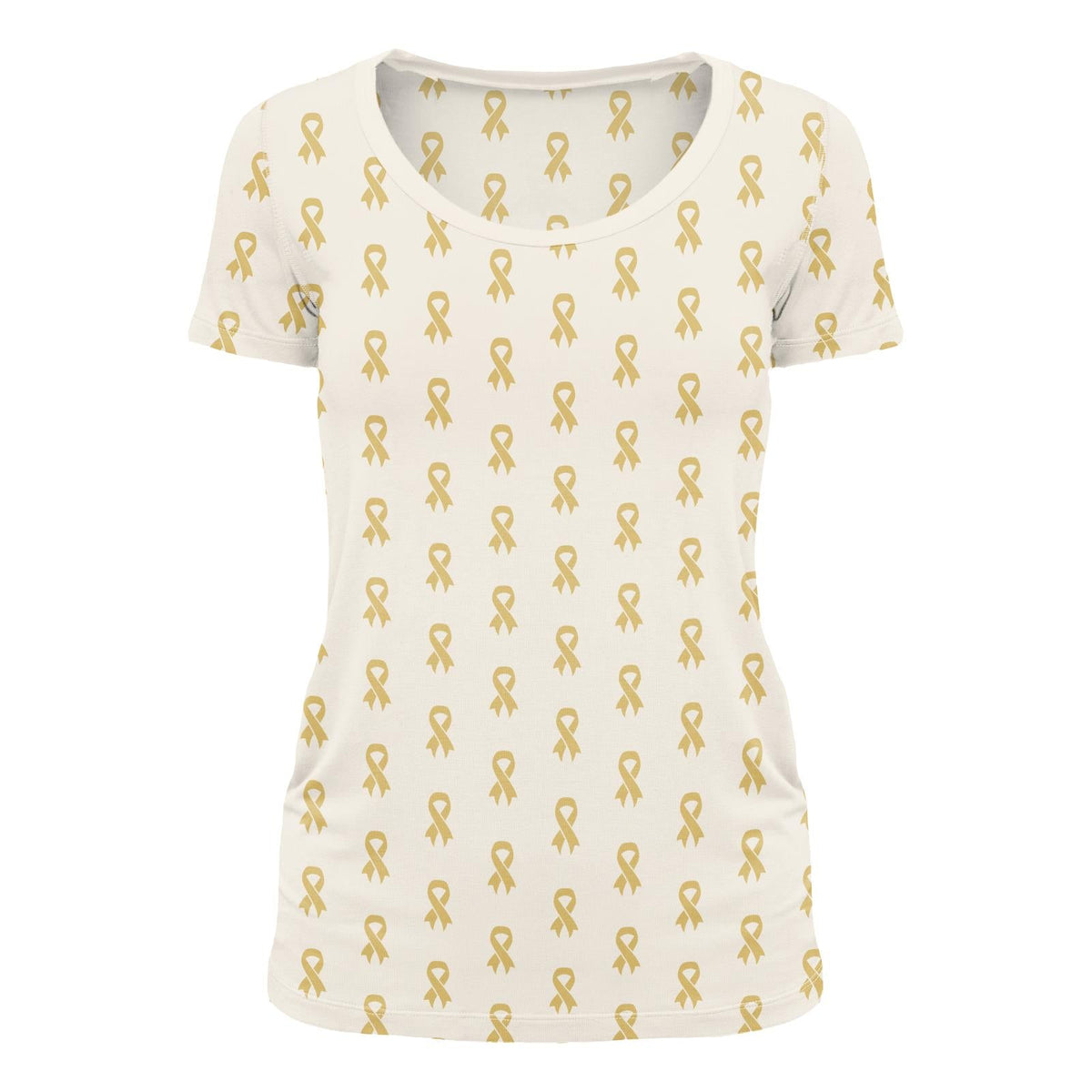 Women's Print Short Sleeve Scoop Neck Tee in Gold Ribbon