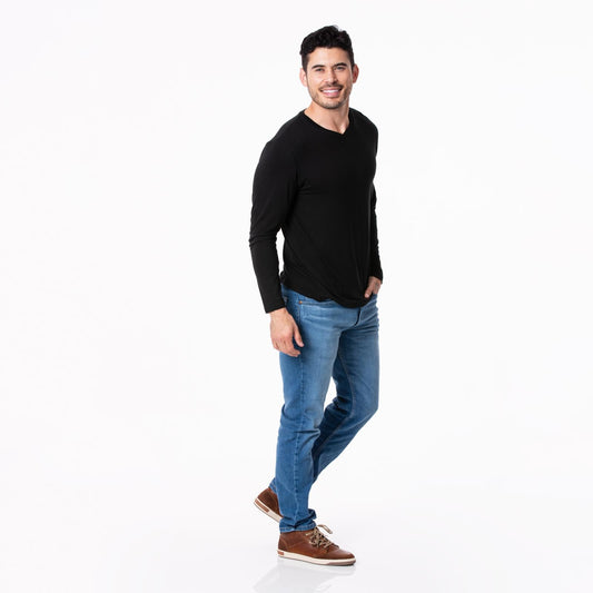 Men's Long Sleeve V-Neck Tee in Midnight
