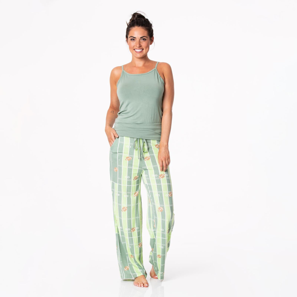 Cami and Print Lounge Pants Pajama Set in Football