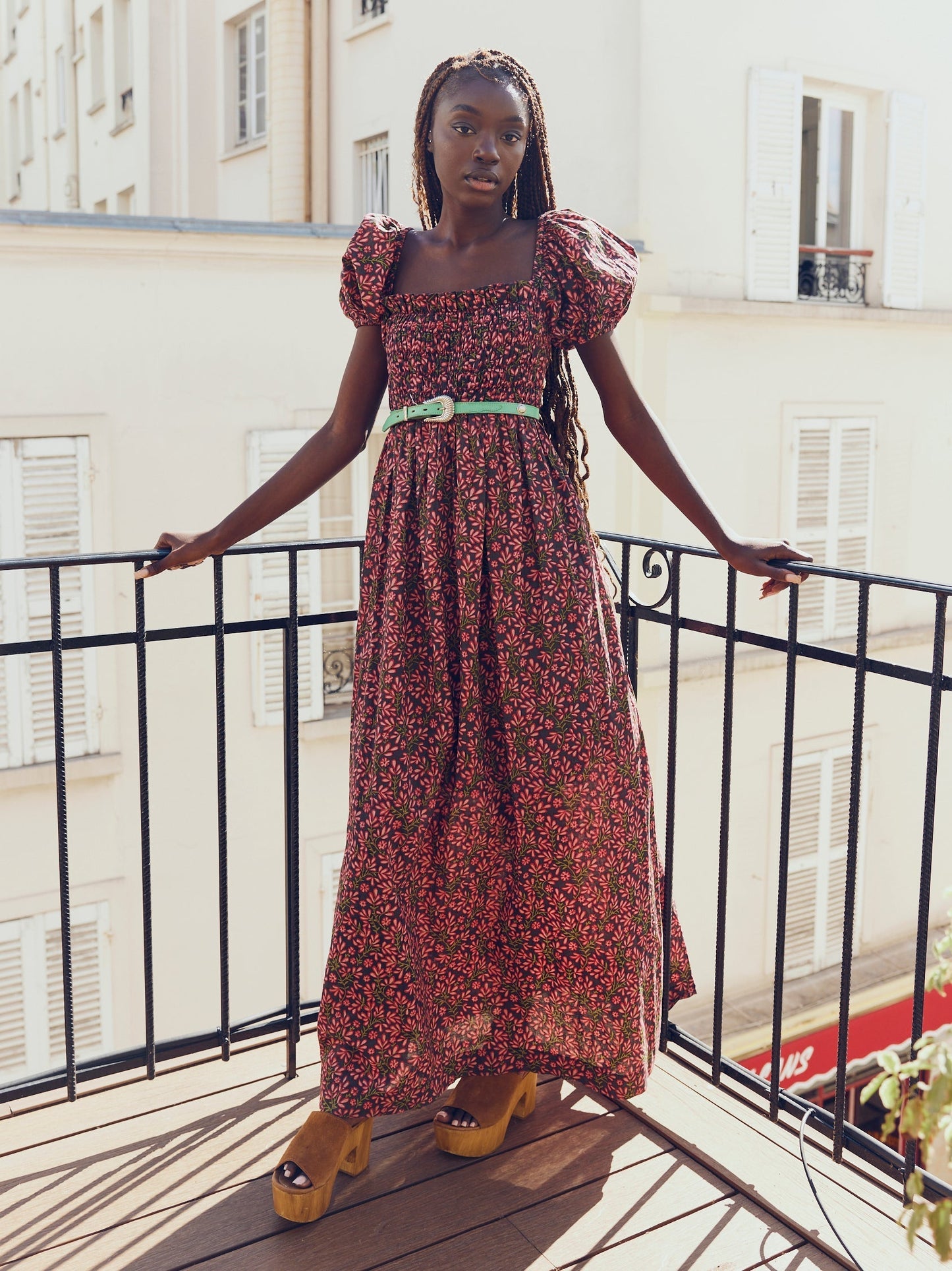 Aurora Puff Sleeve Maxi Dress - Faded Onyx/Light Ruby Floral