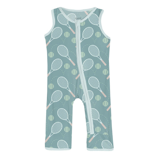 Print Finn Zip Tank Romper in Jade Tennis