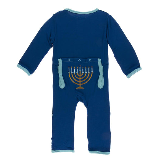 Holiday Applique Coverall in Navy Menorah