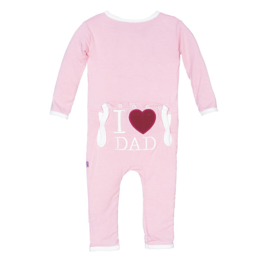 Applique Coverall with 2 Way Zipper in Lotus I Love Dad
