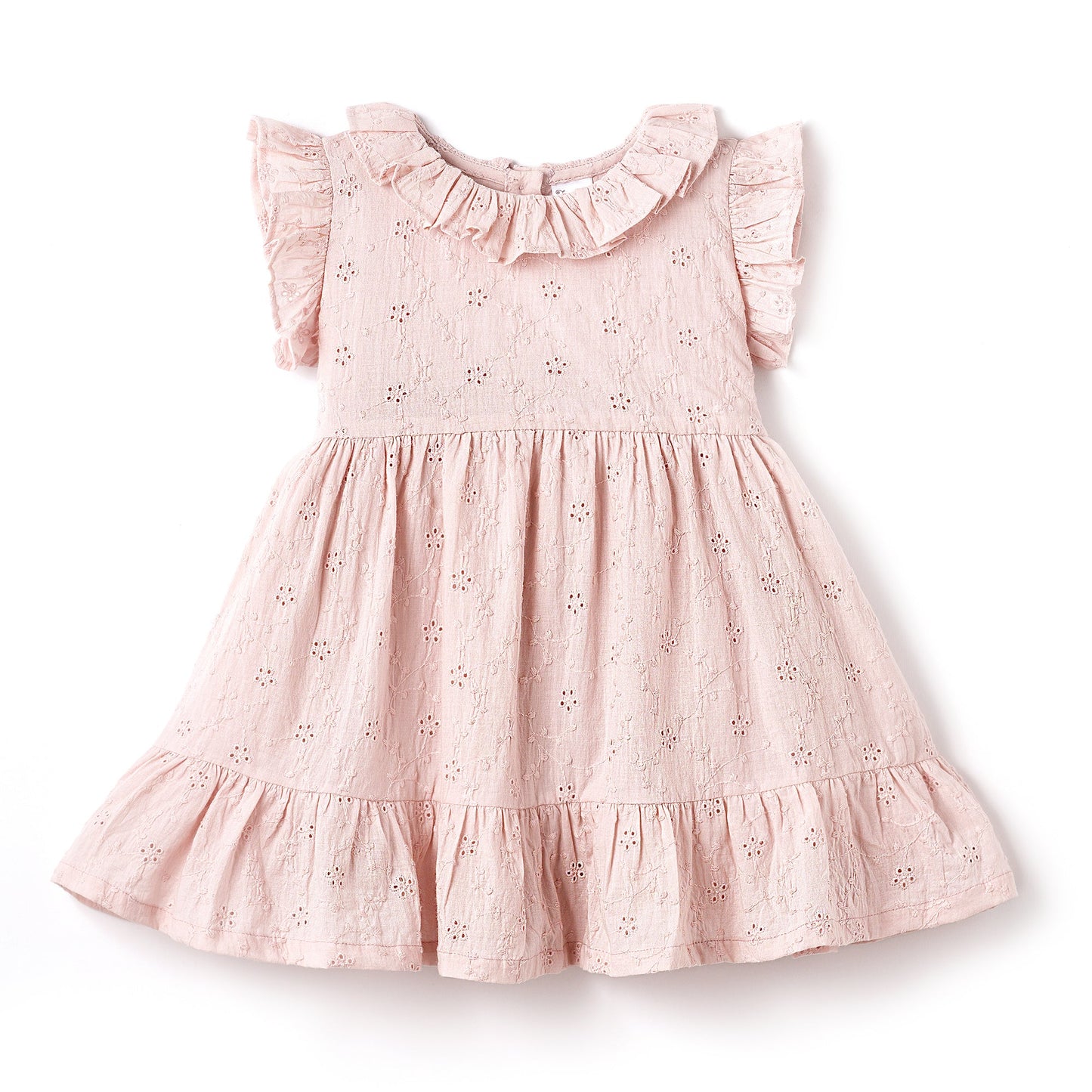 Eyelet Girl's Cotton Dress for Special Occasions - Pink