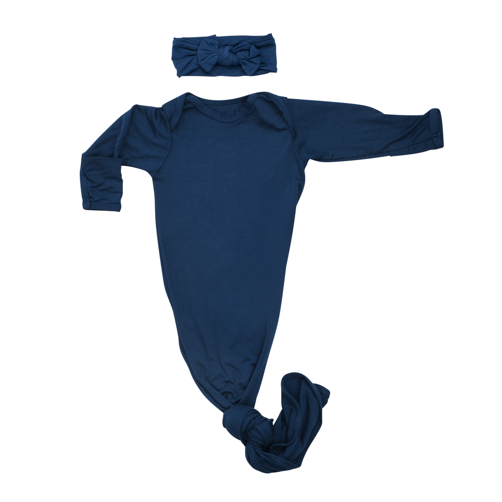 Navy Blue Knotted Newborn Baby Gown