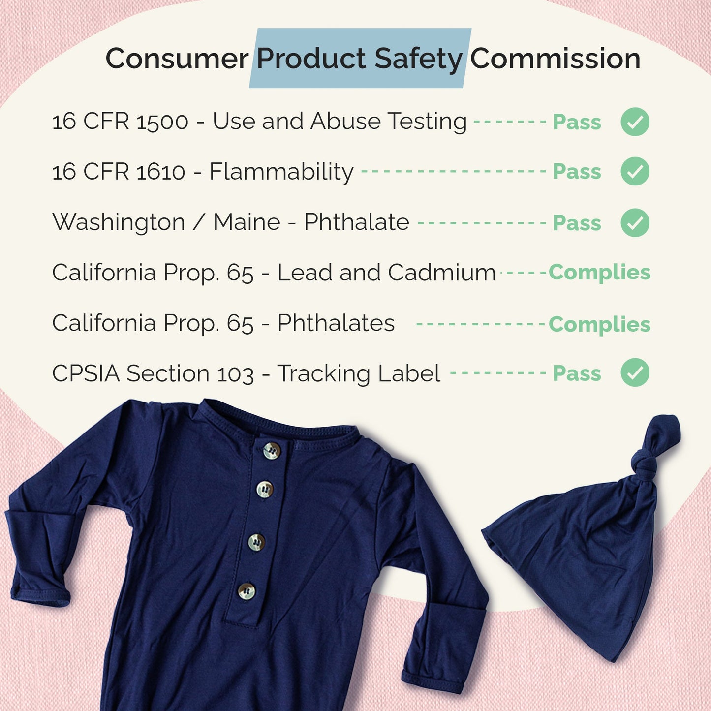 Newborn Knotted Gown and Hat Set Navy Blue