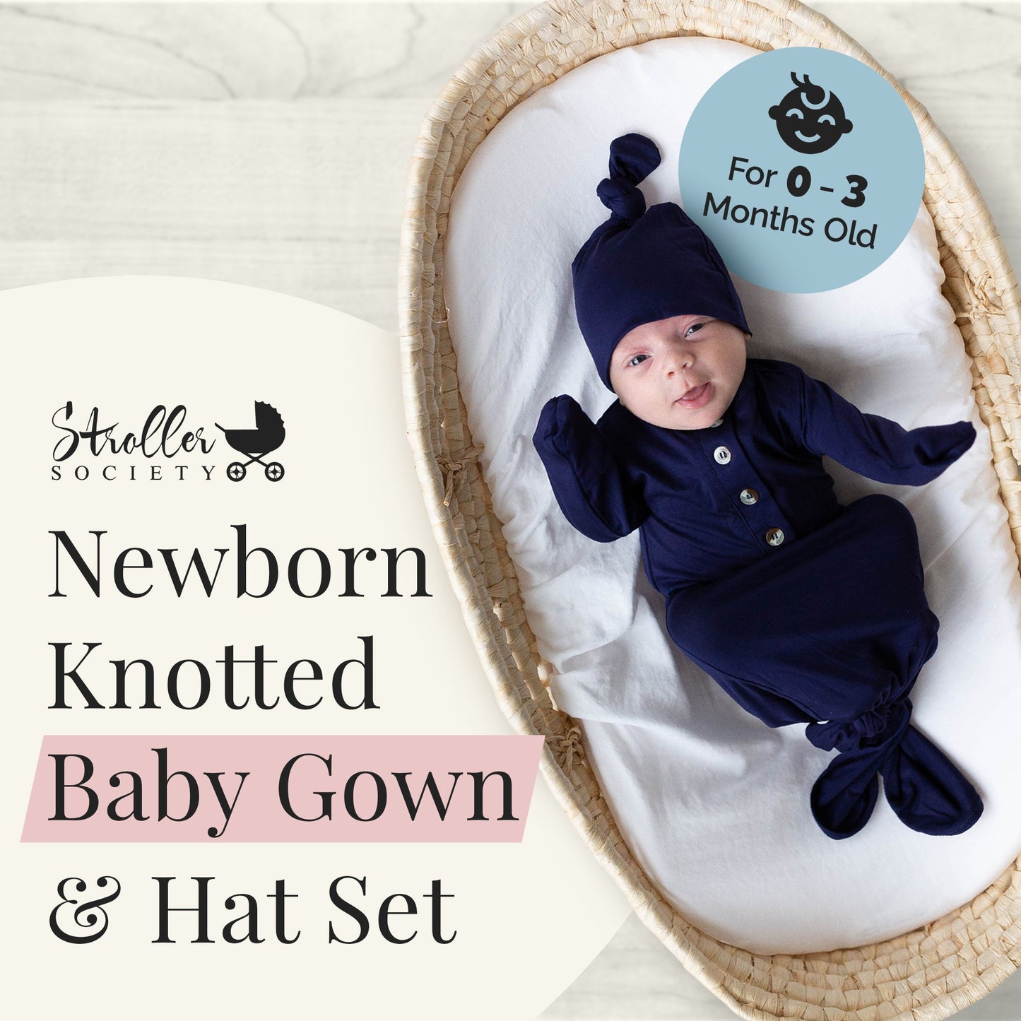 Newborn Knotted Gown and Hat Set Navy Blue