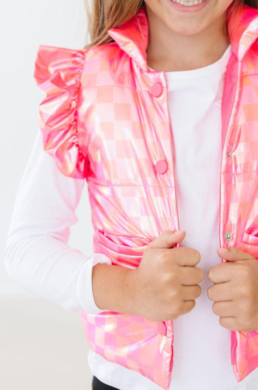 Neon Pink Checker Puffer Vest