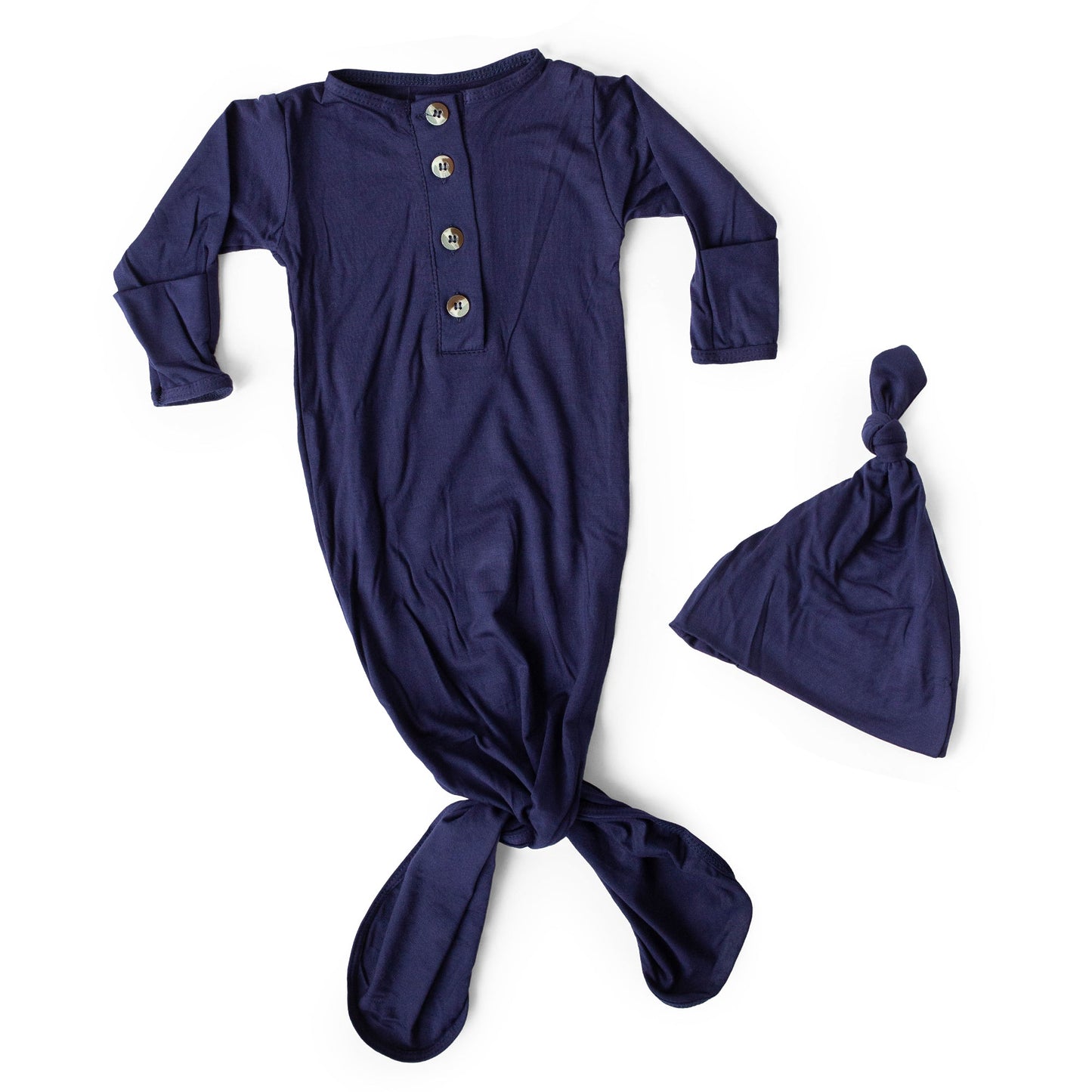 Newborn Knotted Gown and Hat Set Navy Blue