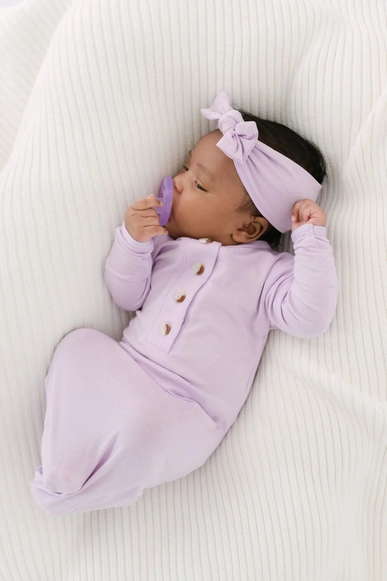 Knotted Baby Gown and Hat Set with Headband - Pink (Newborn-3 months)